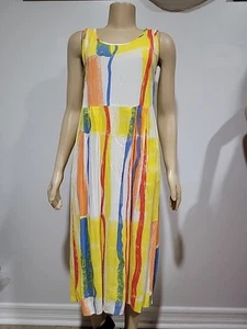 Jams World Hawaiian Sun Dress Yellow Women's Size S Striped Rayon Pockets #CC - Picture 1 of 8