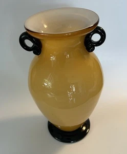 Murano Venini GlassVase Yellow with black accents Hand Blown Italy Vtg MCM 10” - Picture 1 of 4