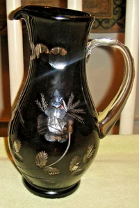 Cranberry Purple Colored Glass Bohemian Pitcher Floral Cut Glass - Picture 1 of 11