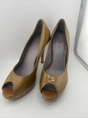 Женские повседневные туфли-лодочки Cole Haan на каблуках 10 B Mariela без застежек коричневая кожа с открытым носком - Изображение 1 из 4