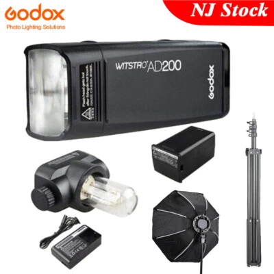 US Godox AD200 TTL Camera Flash Speedlite 65cm Octagon Softbox Light Stand Kit - Image 1 of 4