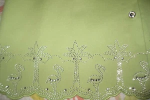 Quacker Factory 1X Green Short Sleeve Summer Blouse With Tropical Sparkle Trim - Picture 1 of 4