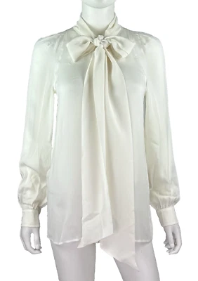 古驰全新 2 美国 38 IT XS 白色围巾衬衫丝绸缎衬衫上衣跑道正品 — 第 1/4 张图片