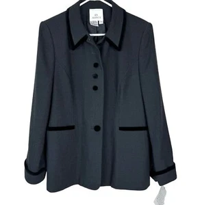 En Avance grau schwarz Blazer Jacke gefüttert Tasche Gr. 16 Knopfleiste Haut de Gamme - Bild 1 von 10