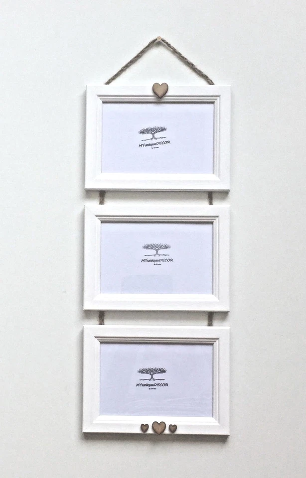 White Photo Picture Frame Plaited Twine Heart Decor Rustic Vintage Handmade - Image 1 of 4