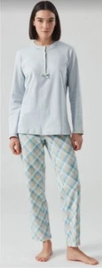 DE12N1 DAMEN SPINNE SCHLAFANZUG 100% BAUMWOLLE HERBST WINTER SERAPHINE NACHTBETT BLAU - Bild 1 von 2