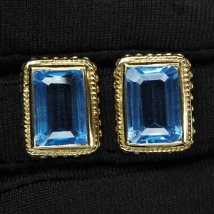 24K Gold Plated 925 Sterling Silver Earrings Striking Swiss Blue Topaz 12.85Ct - Picture 1 of 5