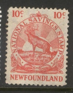 NEWFOUNDLAND NFW2 1947 10c RED CARIBOU NATIONAL SAVINGS STAMP P12.0 USED CV$75 - Picture 1 of 2