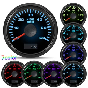 2" 52MM Tachometer 0-6000RPM with Hour Meter 7 Colors LED for Marine Boat Car  - Picture 1 of 11