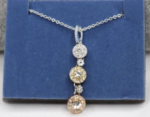 Avon Nina Ricci Rhinestone Halo Necklace Silver Gold & Rose Tone Pendant - Picture 1 of 4