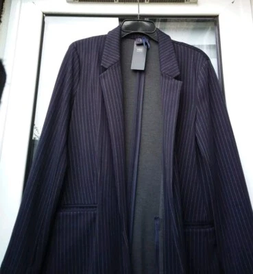 M&S WOMEN LONG LINE PINSTRIPE JACKET SIZE 10 - Image 1 of 4