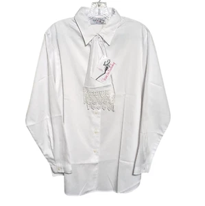 New Vintage 90s Diane Von Furstenberg White Button Front Blouse M/L Lace Ascot - Bild 1 von 11