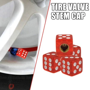 4x Red Dice Wheel Tyre Tire Caps Valve Stems Air Dust Cover Car Bike Accessories - Picture 1 of 17