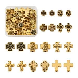 100x Antique Golden 10 Style Cross Tibetan Style Zinc Alloy Beads Jewelry Making - Picture 1 of 10