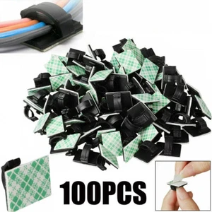 100Pcs Cable Clips Self-Adhesive Tie Cord Management Wire Holder Organizer Clamp - Photo 1/9