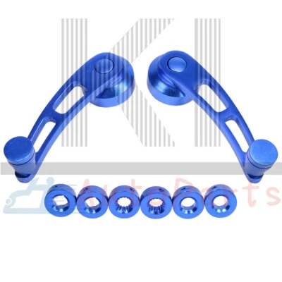 Par de perillas de aluminio con manivela de vidrio enrollador de ventana azul metal universal Foto 1 de 4