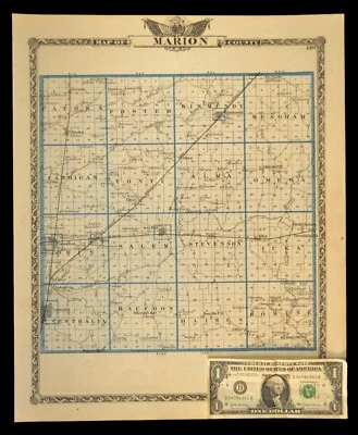 ca 1876 MARION COUNTY Illinois Map Centralia Salem Original Atlas Antique - Image 1 of 4