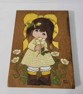 Vintage Hand Painted Wooden Plaque Art Signed Jane Thacker - Picture 1 of 9
