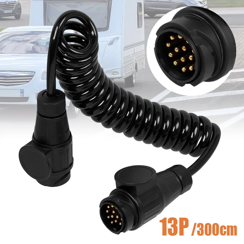 Trailer Light Electrics Extension Cable Lead Male to Male 13 Pin Plugs Wire 3m - Image 1 of 4