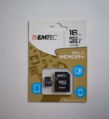 EMTEC Gold Memory 16GB Micro SD Cards W/Adapters Brand New Factory Sealed - Image 1 of 3