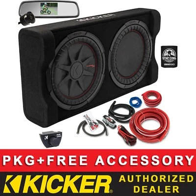 KICKER 1000W PTRTP12 12"CAR AUDIO POWERED SUB PACKAGE + MIRROR CAMERA + 8AWG KIT - Image 1 of 4