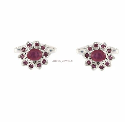 Heated Ruby Gemstone with 925 Sterling Silver Cufflink #2548 - Image 1 of 3
