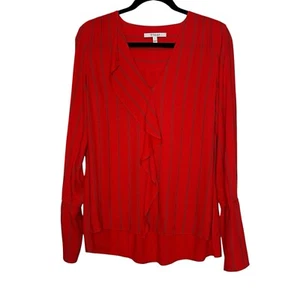 Derek Lam 10 Crosby Red/Black Striped & Mini Dot Ruffle Front Blouse Sz 8 - Bild 1 von 9