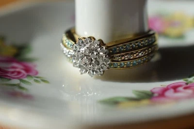 Anillo Rosanne Vintage Diamante Genuino Aqua Marine Talla 9 925 14k. Vermeil Foto 1 de 4