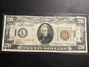 1934-A $20 Federal Reserve Note, Hawaii WWII Emergency Issue — Circulated  - Picture 1 of 7