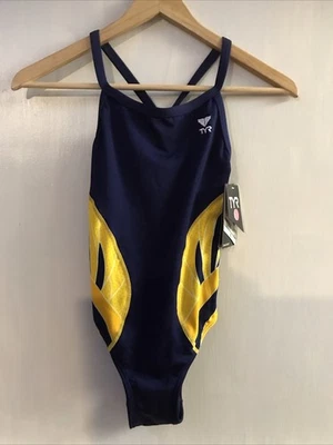 Traje de baño de una pieza TYR Phoenix empalme azul marino/oro ajuste diamante talla 28 nuevo con etiquetas Foto 1 de 4