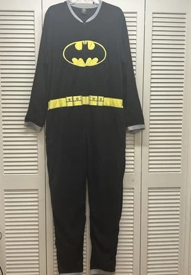 Batman Black Fleece Large Pajama Suit One Piece Front Zip Halloween Costume - Image 1 of 4