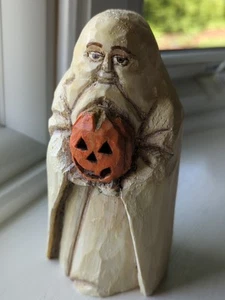 Vintage Halloween Ghost Holding Jack-O’-Lantern Folk Art Figurine 6" Rare Find - Picture 1 of 10