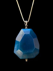 Collar de cadena colgante de ágata azul de 2,5" de plata de ley 925 de 24"  - Imagen 1 de 11