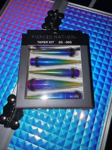 NWT Spencer Gifts Pierced Nation Taper Kit 2G~0G~00G Oil Slick Rainbow Tapers - Picture 1 of 6
