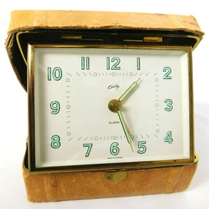 Vintage Bradley Folding Travel Alarm Clock "Trunk" style case has damage WORKS - Picture 1 of 12