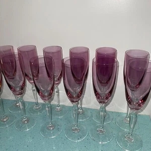 Vintage Glasses Crystal Champagne Flute Pink Set of 12 Retro Classic Barware - Picture 1 of 10
