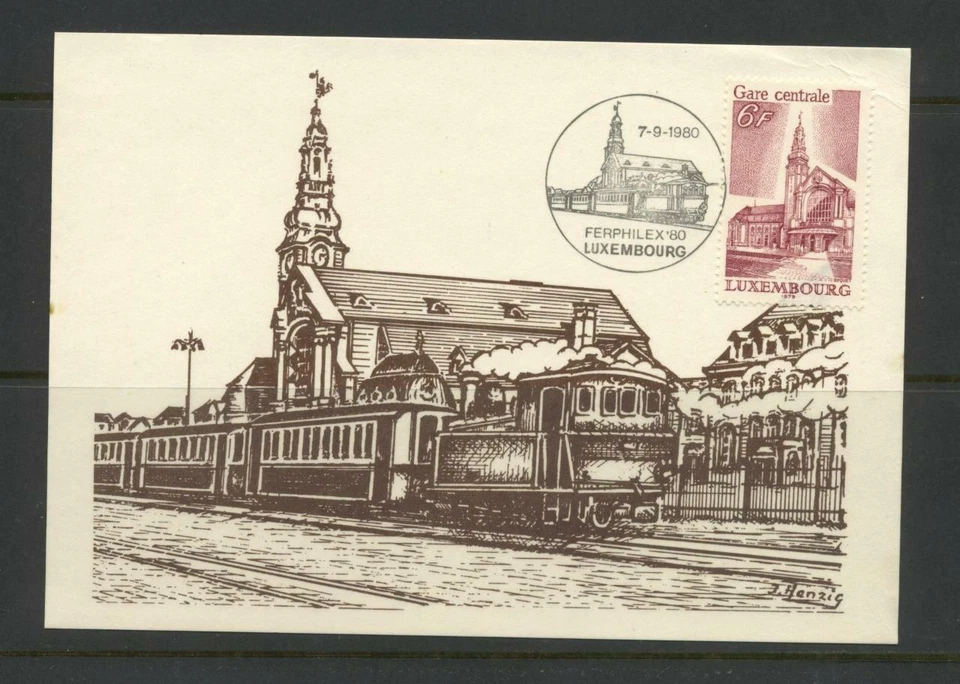 Tarjeta de exposición filatélica Luxemburgo 1980 SG 1023 Station on Ferphilex Foto 1 de 1