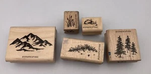 Vtg Stampin' Up! Set of 5 Nature Rubber Stamps Mountains Trees Grass Rocks 1992 - Picture 1 of 4