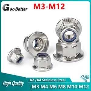 Hex Nyloc Nut Nylon Insert Lock Nuts Flanged M3 M4 M6 M8 M10 M12 A2/A4 Stainless - Picture 1 of 10