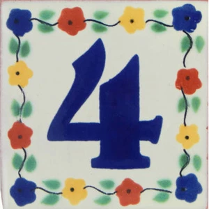 Mexikanische Keramikfliese Hausnummer Hausadresse Blumenfliese # 4 - Bild 1 von 2