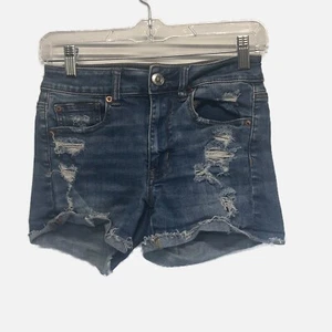 American Eagle Shorts Womens Size 2 Hi-Rise Shortie Distressed Stretch Denim C - Imagen 1 de 5