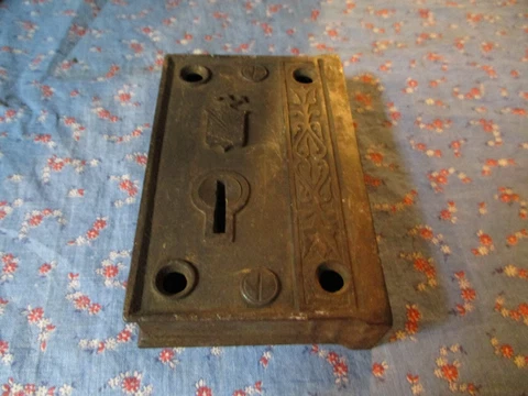 Antique Ornate Branford Lock Works Door Lock  4 15/16 x 3 1/8 x 1 Inch Cover
