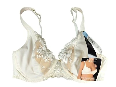 Vintage Olga 36B Crepe Embroidery Foam-Lined Underwire Bra Ivory 33105 - Image 1 of 4