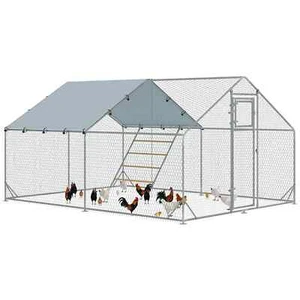 Walk-In Chicken Run Cover Feeder Perch Feeding Door for 12-18 Poultry Silver - Picture 1 of 11
