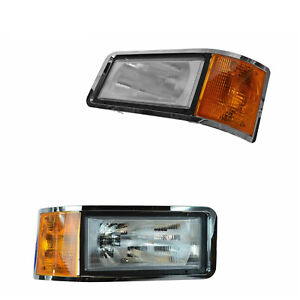 Headlight & Bezel with Parking Lamp Assembly Pair Kit LH & RH For 91-02 Mack CL