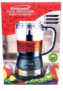 Brentwood 3 Cup Food Processor Black 200W Stainless Steel Blades Dishwasher Safe - Picture 1 of 4