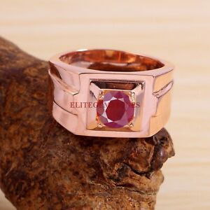 Heated Ruby Gemstone with Rose Gold Plated 925 Sterling Silver Men's Ring #3375