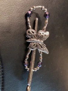 Lila Rose Flexi Clip - Small - Silver Butterfly With Purple Beads - Picture 1 of 3