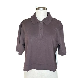 Polo donna LULULEMON marrone cotone pesante manica corta taglia 8 nuova con etichetta - Foto 1 di 10