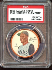 1962 Salada Baseball Coin #150 Roberto Clemente PSA 6 EXMT - Picture 1 of 2
